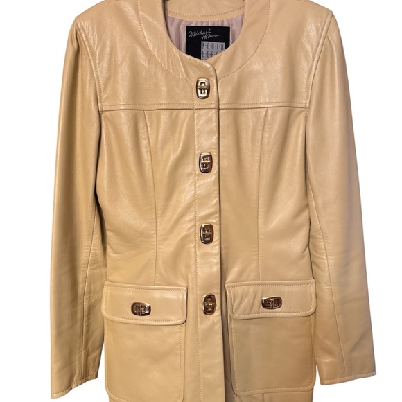 Michael Hoban Yellow Leather Jacket with Buckle Accents - Picture 1 of 9